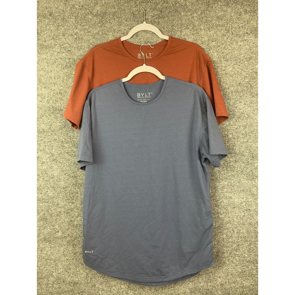 BYLT Drop Cut S/S T-Shirt Men Large Blue Orange Excellent 2 Pack Bundle